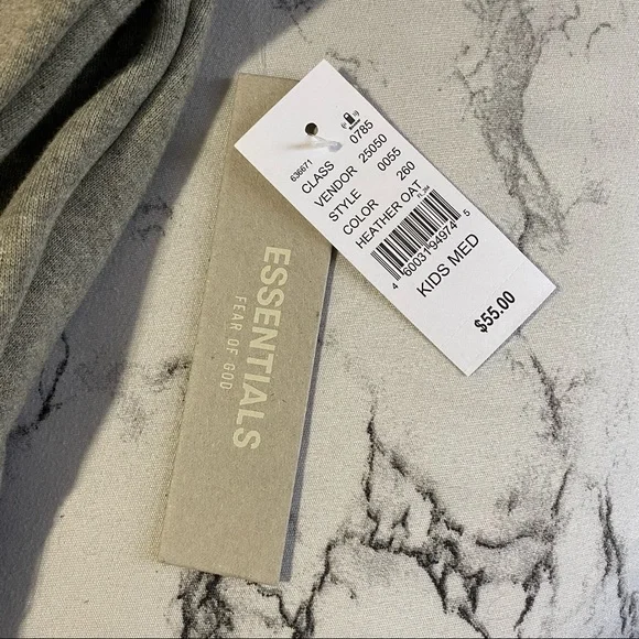 🔴SOLD🔴 Essentials Fear Of God Kids Heather Oatmeal Crew Neck Sweatshirt - Picture 9 of 12